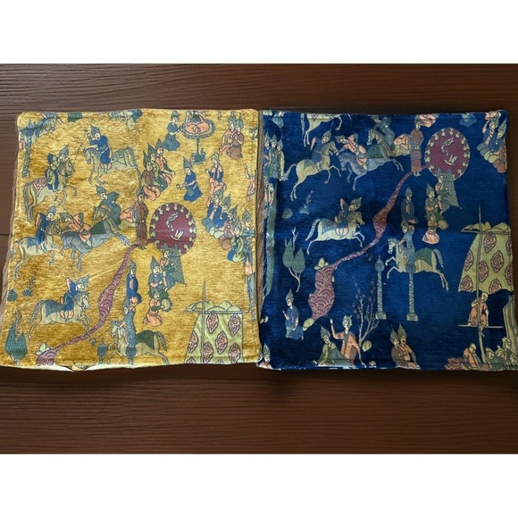 The Unbranded Brand Other - Vintage Pillow Covers Persian Folklore Novelty Print Scenes Turkey Blue Gold TWO